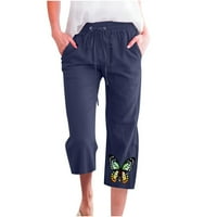 Ženske joga kapri hlače s printom leptira širokih nogavica, široke udobne pidžama kapri hlače za slobodno vrijeme,