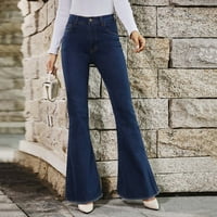Hlače za žene s visokim strukom i jesen Nova široka elastična elastična vitka šivaća traper hlače