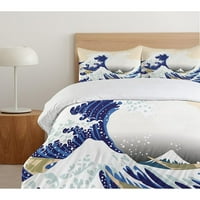 Navlaka za poplun Val Hokusai uzorak Japanski stil Ukie Orijentalna skica Ocean ukrasni set posteljine s jastučnicama