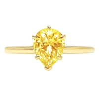 Zaručnički prsten od žutog imitiranog dijamanta u obliku kruške od 2,0 karata u žutom zlatu od 14 karata, veličine