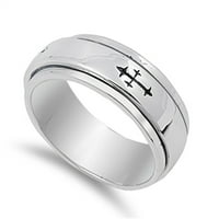 Muški prsten za predenje s teškim križem od srebra, polirani prstenovi s remenom