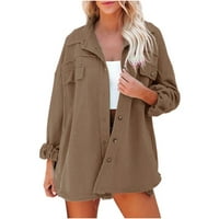Ženska jednobojna jakna s ovratnikom i džepom, kaput dugih rukava, gornja odjeća, modni ugrađeni topli ugodni