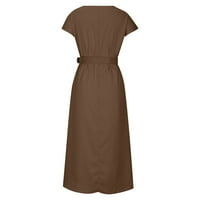 Ženska ljetna moda Okrugli vrat Kratki rukav jednobojna haljina s remenom za ljuljanje Plus Size blagdanska rasprodaja