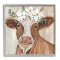 Smeđa goveda cvjetna cvjetova Crown Animals & Insects Grafička umjetnost siva uokvirena umjetnička print zidna