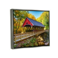 Stupell, Crveni natkriveni most, šumski potok, pejzažna fotografija, sivi plovak, uokvireni umjetnički tisak,