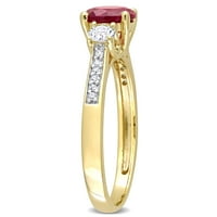 Ženski zaručnički prsten od žutog zlata od 10 karata s rubinom, bijelim safirom i dijamantom od 1 karata
