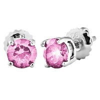 TrustMark Brilliant Cut Pink Tourmaline Ice CZ vijak Natrag Sterling Silver Stup Naušnice