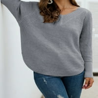 Jeseni zimski džemperi za žene dugački rukav na ruci v vrat pulover Čvrsta boja pleteni džemper vrhovi labavi
