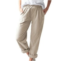 Ženske ravne hlače od pamuka i lana, modne hlače u jednobojnom kroju, Ležerne, svakodnevne, elastične elastike
