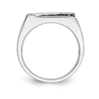 Muški prsten od bijelog zlata od 14 karata s okruglim crnim dijamantom, Veličina 6