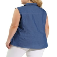 Jedinstvene povoljne ponude za ženske plus veličine traper rukav prednji džepovi plave chambray majice