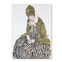 Zaštitni znak likovna umjetnost 'Edith sa prugastim sjedećim haljinama' platno umjetnost Egona Schiele