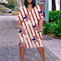 Topovi za žene 4. srpnja sa zvijezdom američke zastave, top sundress Plus size haljine, Ležerne sundresses s izrezom