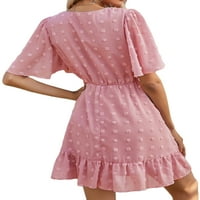 Ženska haljina od tunike s majicom U donjem rublju, ležerni sarafan kratkih rukava, mini haljine za plažu u jednobojnoj