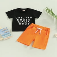 Komplet ljetne odjeće za dječake, majica s kratkim rukavima s okruglim vratom s printom slova + jednobojne kratke