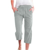Ženske hlače u donjem rublju, Ležerne ljetne jednobojne pamučne i lanene rastezljive hlače visokog struka, široke