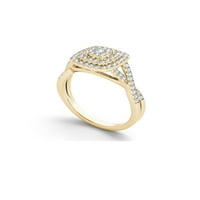 Carat T.W. Dijamantni 10kt žuti zlato dvostruki halo zaručnički prsten u obliku jastuka