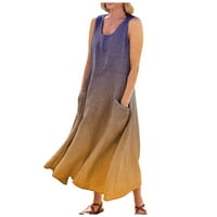 Ženske haljine ležerna Maksi sunčana haljina s printom bez rukava ljetna haljina s okruglim vratom tamnoljubičasta