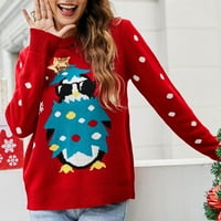 Džemperi za žene, božićna majica, jesenski Božićni print, puloveri s dugim rukavima s okruglim vratom, elegantne