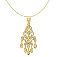 Karatno žuto zlato od 14 karata, polirani dijamant, privjesak za luster s laganom ogrlicom od užeta od žutog zlata