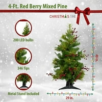 Božićno vrijeme 4-ft. Prelit crvena bobica miješana borova naglašena stablo, višebojne LED svjetla, CT-RB056-ml