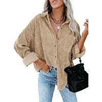 Ženski kardigan od baršuna s dugmadima s dugim rukavima S reverima, široke košulje s podstavom, Ženske bluze i