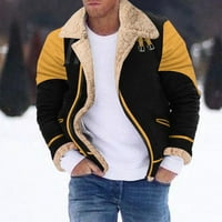 Žute jakne za vjetrove za muškarce plus veličina lepršavi kaputa ovratnik dugi rukavi podstavljena kožna jakna