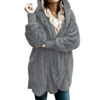 Ljetni ekonomski preveliki ženski kardigan kaput s otvorenom prednjom kapuljačom i drapiranim džepovima