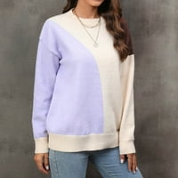 Smanjeni ženski džemper okrugli dekolte pulover pulover kontrast u boji udobna dužina dužine duge duge plus vezula