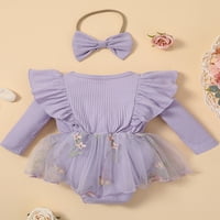 Arvbitana dojenčad bebe djevojčice romper haljina ruffle dugi rukavi pleteni leptir cvjetni vez za vez od tila