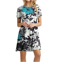 Ljetne haljine za žene ženske Ležerne haljine s printom u boji s kratkim rukavima s okruglim vratom haljine za