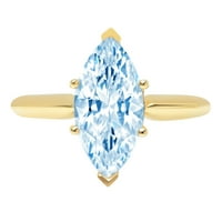 Vjenčani prsten od imitacije plavog dijamanta markiznog reza od 2,5 karata u žutom zlatu od 14 karata, veličine