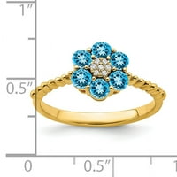 Primalno zlato karatno žuto zlato plavi topaz i dijamantni cvjetni prsten
