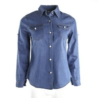 Ženska plava traper košulja traperice dugih rukava Casual majice bluze jakna kaput
