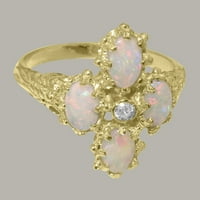 Britanci su napravili 10k žuto zlato Natural Diamond & Opal Womens Izjava prsten - Opcije veličine - Veličina