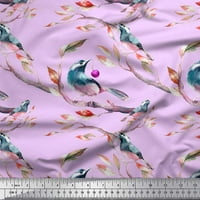 Poli Georgette tkanina s printom grančica, lišće i ptica Američki češljugar iz