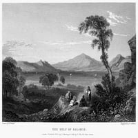 Grčka: Salaminski Zaljev. Pogled Na Zaljev Salamis U Grčkoj, Na Egejskom Moru. Gravura na čeliku, Engleski, 1833.,