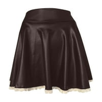 haxmnou žene moda visoki struk tutu čipka naborana solidna kratka suknja kava m