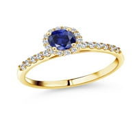 Kralj dragulja 0. Prsten od plavog safira od žutog zlata od 10 karata uzgojen u laboratoriju s dijamantom