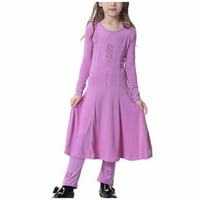 Haljina s dugim rukavima za djevojčice, muslimanska duga haljina za djevojčice srednje veličine s dugim rukavima