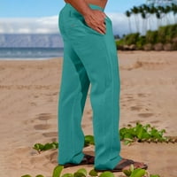 + Pamučne lanene hlače za muškarce, obične Ležerne hlače s elastičnim pojasom i džepom, hlače s umetcima od pamuka