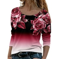 Ženska majica s dugim rukavima, široki pulover s okruglim vratom s printom ruže, ženske Ležerne modne mekane Ležerne
