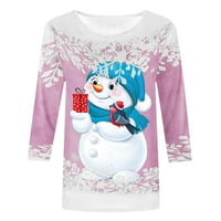 Ženske sretne božićne košulje Smiješni snjegović grafički tisak Slatka udobna pulover majica rukava za rukav čajnice