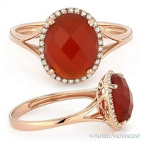 Desni prsten s 2,57 karata ovalnog crvenog ahata i dijamantom okruglog reza od 14 karata od ružičastog zlata