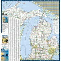 laminirana velika detaljna karta Michigana od 24.24 inča s gradovima i vesima
