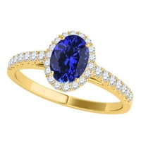 Prstenovi za žene 0. Dijamantni tanzanitni prsten ovalnog oblika s 4 zuba u 10k žutom zlatu