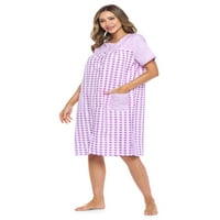 Ležerna noćna ženska kućna haljina s prednjim zatvaračem s kratkim rukavima, tkani pokrivač za prašinu, ogrtač