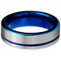 Zaručnički prsten od volframa za muškarce i žene plavo-sivi ravni rez, mat, polirani, doživotno jamstvo, veličina
