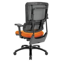 Crna mrežasta stolica s okomitim naslonom s sjajnom crnom bazom i narančastim mrežastim sjedalom