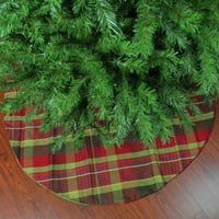 Rustikalna šumska suknja za božićno drvce u crvenom i zelenom čeku 48 sa zelenim obrubom